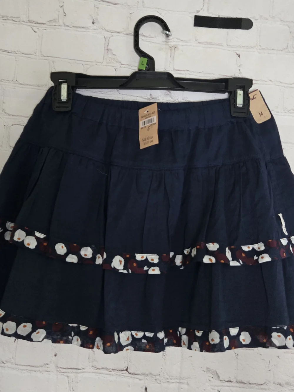 Hollister Navy Tiered Mini Skirt with Floral Trim